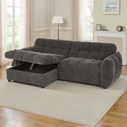 Furnishings For Less UK Fenton Grey Universal Corner Sofa Bed With Storage Chaise Chenille - thumbnail 8