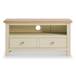 Farro Cream 90Cm Small Tv Unit - Fully Assembled - Painted With Oak Top By Roseland Furniture - thumbnail 3