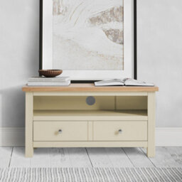 Farro Cream 90Cm Small Tv Unit - Fully Assembled - Painted With Oak Top By Roseland Furniture - thumbnail 2