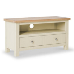 Farro Cream 90Cm Small Tv Unit - Fully Assembled - Painted With Oak Top By Roseland Furniture