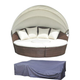 Evre Seychelles Day Sun Bed Rattan Round Outdoor Garden Furniture Set With Extendable Canopy Table 5 Pieces Brown With Cover - thumbnail 1