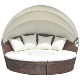Evre Seychelles Day Sun Bed Rattan Round Outdoor Garden Furniture Set With Extendable Canopy Table 5 Pieces Brown With Cover - thumbnail 2
