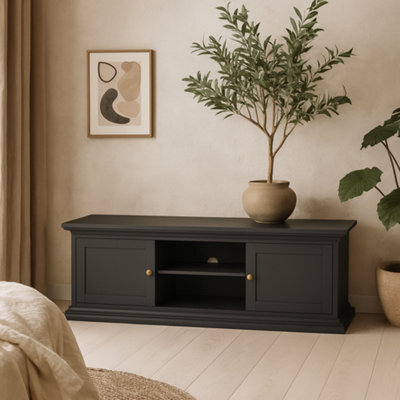 Wyld Haus Osaka Farmhouse Dark Grey Tv Unit 2 Doors With Open Shelves - image 1