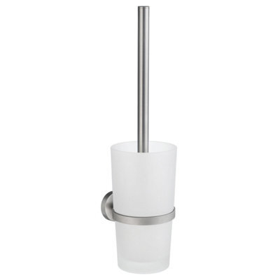 Smedbo Chrome Wall Mounted Toilet Brush And Frosted Glass Container