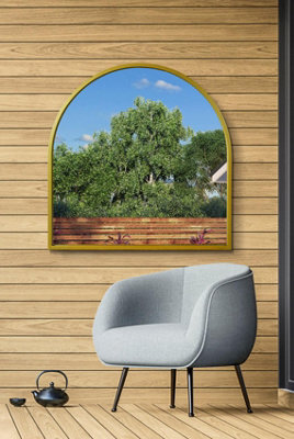 "Mirroroutlet Arcus - Gold Metal Framed Arched Wall Garden Mirror 39"" X 39"" (100Cm X 100Cm)" - image 1
