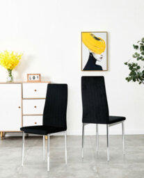 Furnizone UK Set Of 2 Dining Chairs - Monza Modern Dining Chairs - Black Velvet Chrome Legs Dining Chairs - Kitchen Dining Room Chairs