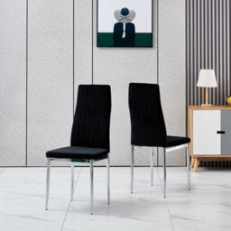 Furnizone UK Set Of 2 Dining Chairs - Monza Modern Dining Chairs - Black Velvet Chrome Legs Dining Chairs - Kitchen Dining Room Chairs - thumbnail 3