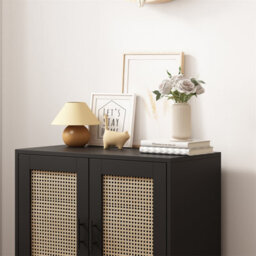 Rattan Storage Cabinet, 2 Door Buffet Sideboard,wooden Bar Cabinet Cupboard Display Organiser For Kitchen Dining Living Room Hallw - thumbnail 4
