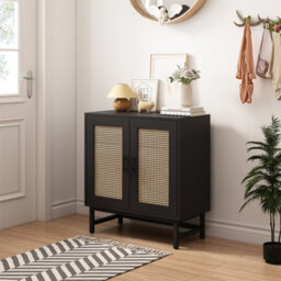 Rattan Storage Cabinet, 2 Door Buffet Sideboard,wooden Bar Cabinet Cupboard Display Organiser For Kitchen Dining Living Room Hallw - thumbnail 2