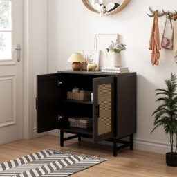Rattan Storage Cabinet, 2 Door Buffet Sideboard,wooden Bar Cabinet Cupboard Display Organiser For Kitchen Dining Living Room Hallw - thumbnail 3