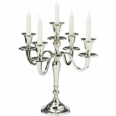 Urbn-Living Urbnliving 5 Arm Silver Metal Candle Holder Stand Vintage Candelabra Centrepiece Home Decor 30Cm - image 1