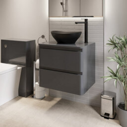 Affine 600mm Bathroom Countertop Vanity Unit Oval Basin Wall Hung Soft Close Grey Gloss - thumbnail 1
