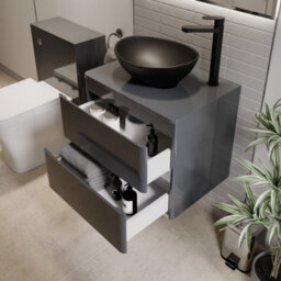 Affine 600mm Bathroom Countertop Vanity Unit Oval Basin Wall Hung Soft Close Grey Gloss - thumbnail 3