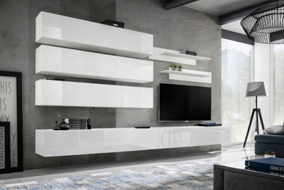 "Arte Fly J1 320Cm White Gloss Modular Media Wall - Customisable Led Entertainment Unit For Tvs Up To 60""" - image 1