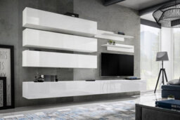 "Arte Fly J1 320Cm White Gloss Modular Media Wall - Customisable Led Entertainment Unit For Tvs Up To 60"""