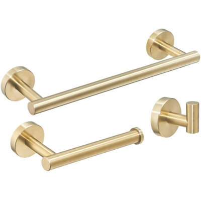 3 Piece Stainless Steel Bathroom Accessories Set Towel Bar Toilet Paper Holder Hook Brushed Gold Finish - image 1