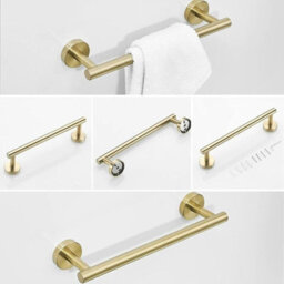 3 Piece Stainless Steel Bathroom Accessories Set Towel Bar Toilet Paper Holder Hook Brushed Gold Finish - thumbnail 3