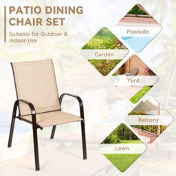 Costway Set Of 2 Patio Chairs Portable High Back Garden Camping Dining Chairs W/ Armrest - thumbnail 8