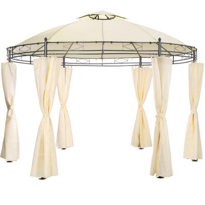 Tectake Gazebo Siana - 3.5 M Diameter, Water-Repellent, 6 Side Panels, Double Roof System   350 X 280 Cm - Cream