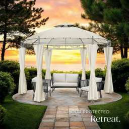 Tectake Gazebo Siana - 3.5 M Diameter, Water-Repellent, 6 Side Panels, Double Roof System   350 X 280 Cm - Cream - thumbnail 9