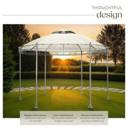 Tectake Gazebo Siana - 3.5 M Diameter, Water-Repellent, 6 Side Panels, Double Roof System   350 X 280 Cm - Cream - thumbnail 3