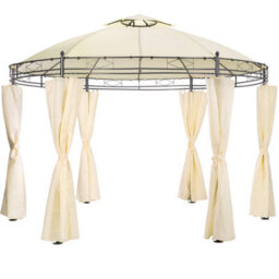 Tectake Gazebo Siana - 3.5 M Diameter, Water-Repellent, 6 Side Panels, Double Roof System   350 X 280 Cm - Cream