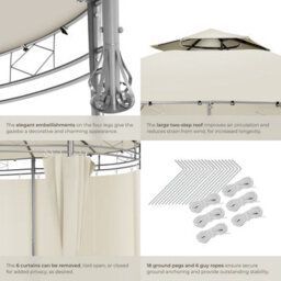 Tectake Gazebo Siana - 3.5 M Diameter, Water-Repellent, 6 Side Panels, Double Roof System   350 X 280 Cm - Cream - thumbnail 5