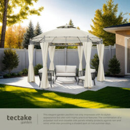 Tectake Gazebo Siana - 3.5 M Diameter, Water-Repellent, 6 Side Panels, Double Roof System   350 X 280 Cm - Cream - thumbnail 4