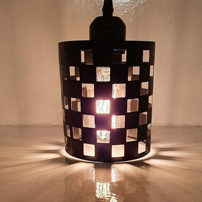 Rustic Red Metal Easy Fit Drum Cage Ceiling Light Shade Hollow Out Lamp Shade For Ceiling Pendant Light - image 1