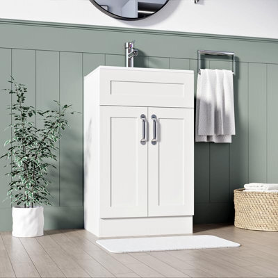 Belofay 500mm Bathroom Vanity Units With Basin With White Ceramic Bathroom Sink Soft Close Hinges & 1 Tap Hole (Crawley White) - image 1