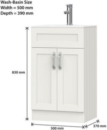 Belofay 500mm Bathroom Vanity Units With Basin With White Ceramic Bathroom Sink Soft Close Hinges & 1 Tap Hole (Crawley White) - thumbnail 4