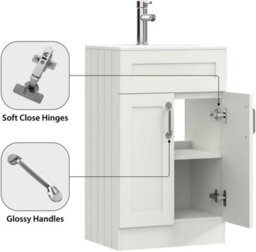 Belofay 500mm Bathroom Vanity Units With Basin With White Ceramic Bathroom Sink Soft Close Hinges & 1 Tap Hole (Crawley White) - thumbnail 6