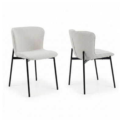 Evre Ivory Linen Dining Chairs Set Of 2 With Metal Frame For Living Room Bedroom, Cafe & Restaurant - image 1