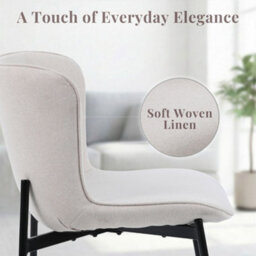 Evre Ivory Linen Dining Chairs Set Of 2 With Metal Frame For Living Room Bedroom, Cafe & Restaurant - thumbnail 3