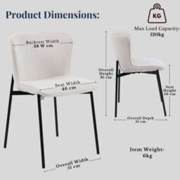 Evre Ivory Linen Dining Chairs Set Of 2 With Metal Frame For Living Room Bedroom, Cafe & Restaurant - thumbnail 2