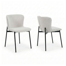 Evre Ivory Linen Dining Chairs Set Of 2 With Metal Frame For Living Room Bedroom, Cafe & Restaurant