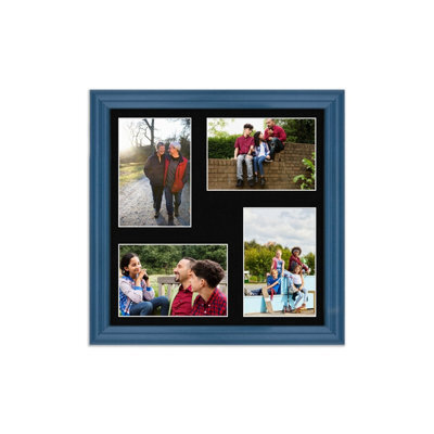 AK Frames 12X12 Navy Blue Classic Multi Photo Frame With Black Mount - Holds 4 Apertures (4X) 6X4 Photos - image 1