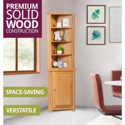 Corner Storage Cupboard, Small Oak Wooden Low Cabinet With 1 Adjustable Shelf - thumbnail 4