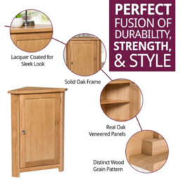 Corner Storage Cupboard, Small Oak Wooden Low Cabinet With 1 Adjustable Shelf - thumbnail 3