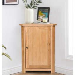 Corner Storage Cupboard, Small Oak Wooden Low Cabinet With 1 Adjustable Shelf - thumbnail 6