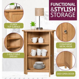 Corner Storage Cupboard, Small Oak Wooden Low Cabinet With 1 Adjustable Shelf - thumbnail 5