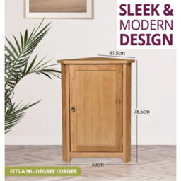 Corner Storage Cupboard, Small Oak Wooden Low Cabinet With 1 Adjustable Shelf - thumbnail 2