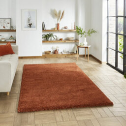 Terracotta Plain Shaggy 45mm Pile Rug, Stain-Resistant Modern Rug For Bedroom, Dining Room, & Living Room-80Cm X 150Cm - thumbnail 2