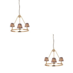 Loops Stylish 2 Pack Hanging Pendant Lights In Brushed Aged Brass With Pearl Grey Shades