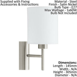 2 Pack Satin Nickel Wall Lights With White Fabric Shades And Rocker Switch - thumbnail 2