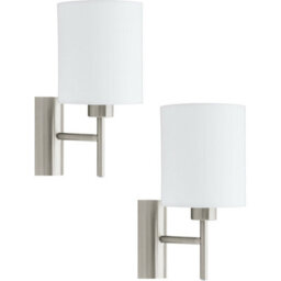 2 Pack Satin Nickel Wall Lights With White Fabric Shades And Rocker Switch - thumbnail 1