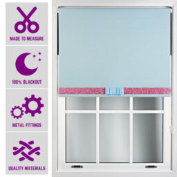 Furnished Made To Measure Blackout Blind With Pink Glitter, Duck Bow And Metal Fittings - Duck Egg Blue (W)120Cm X (L)165Cm - thumbnail 1