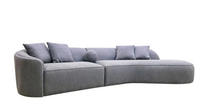 Stratus Interiors Curved Corner Boucle 6 Seater Teddy Fabric Sofa In Grey - image 1