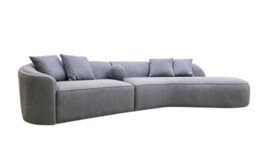 Stratus Interiors Curved Corner Boucle 6 Seater Teddy Fabric Sofa In Grey - thumbnail 1