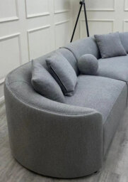 Stratus Interiors Curved Corner Boucle 6 Seater Teddy Fabric Sofa In Grey - thumbnail 4